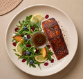 Georgia Peach - seared salmon with arugula salad, dried cranberries, blueberries, and peaches