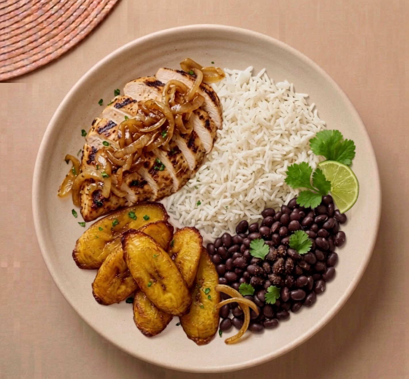 Havana - grilled chicken with caramelized onions, jasmine rice, black beans, and sweet plantains
