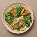 Provence — pan-seared flounder with lemon and parsley, roasted golden potatoes, and green beans