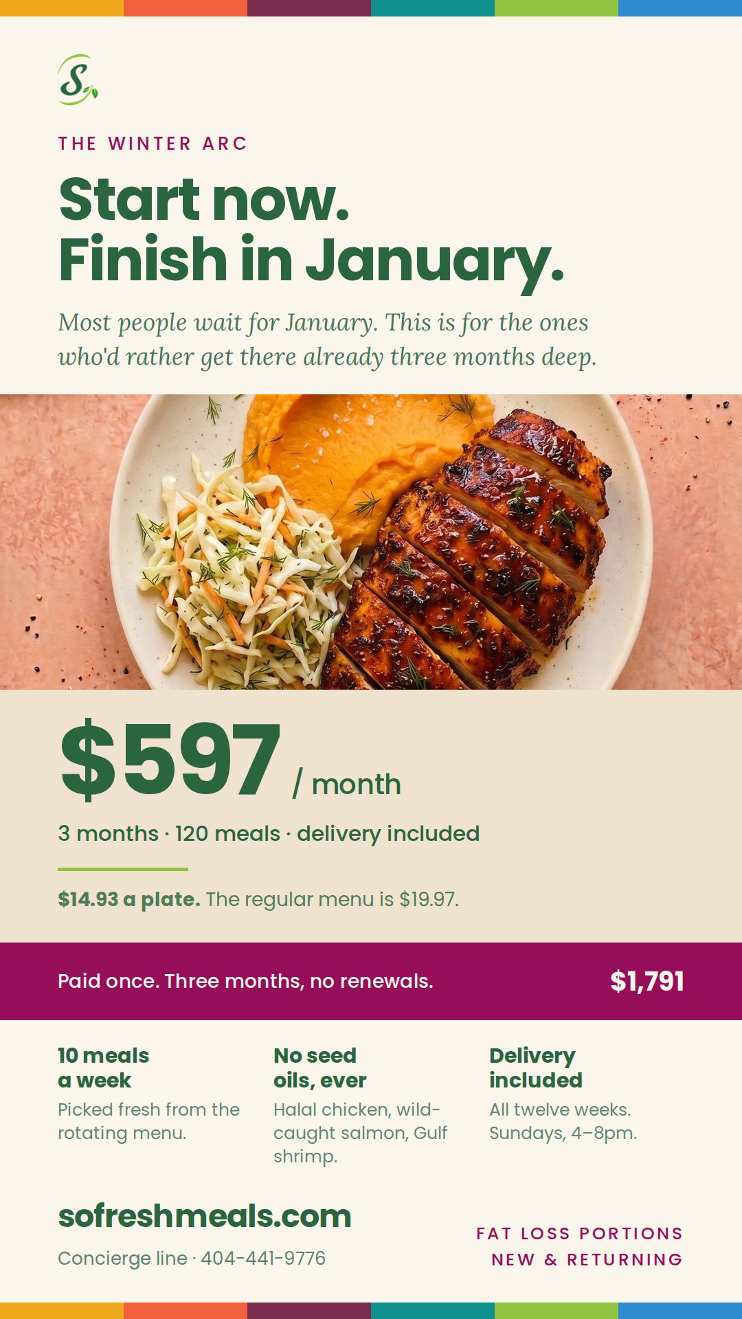 The Winter Arc — Start now. Finish in January. $597/month, 3 months, 120 meals, delivery included.