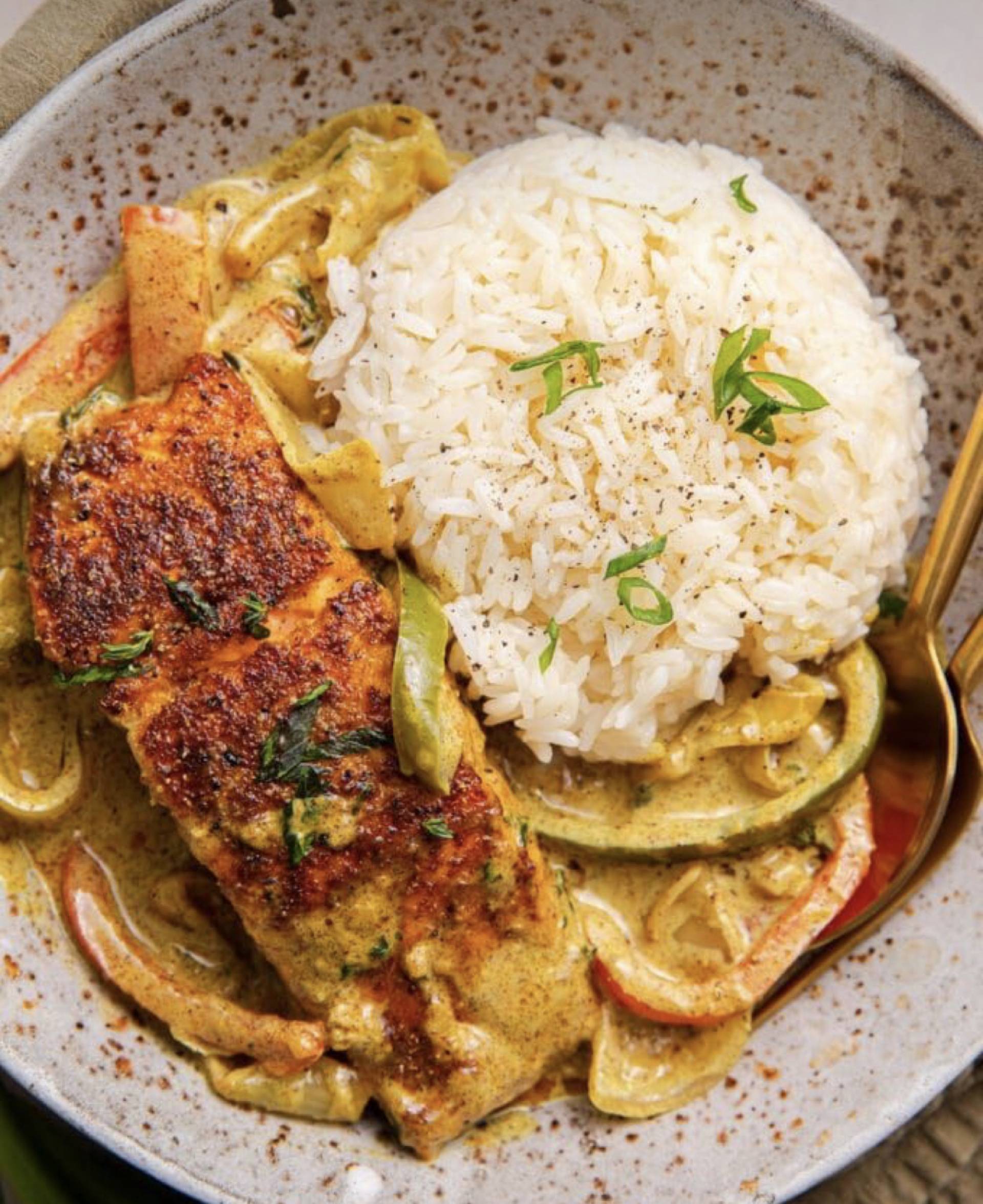 Coconut Curry Salmon with White Rice