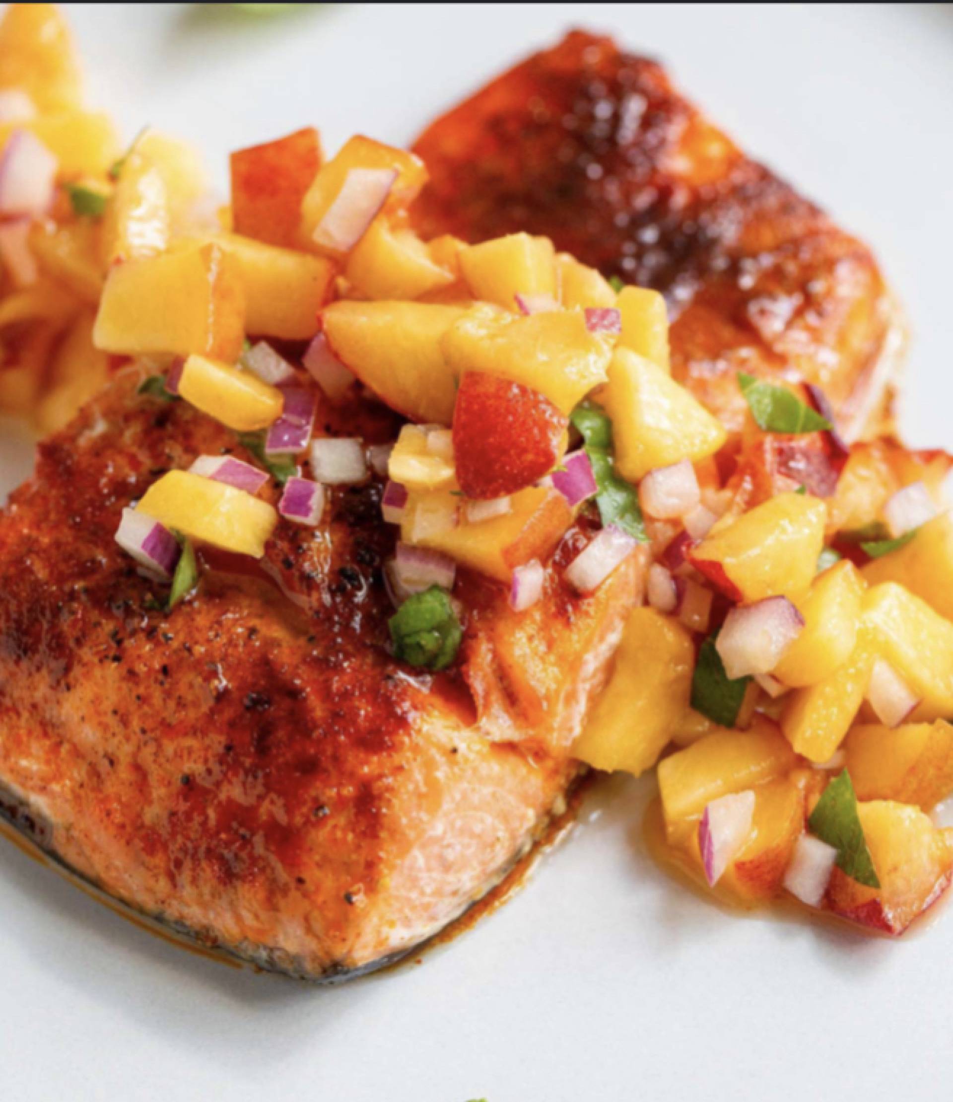 Sweet Chili Jerk Salmon with a Peach Salsa