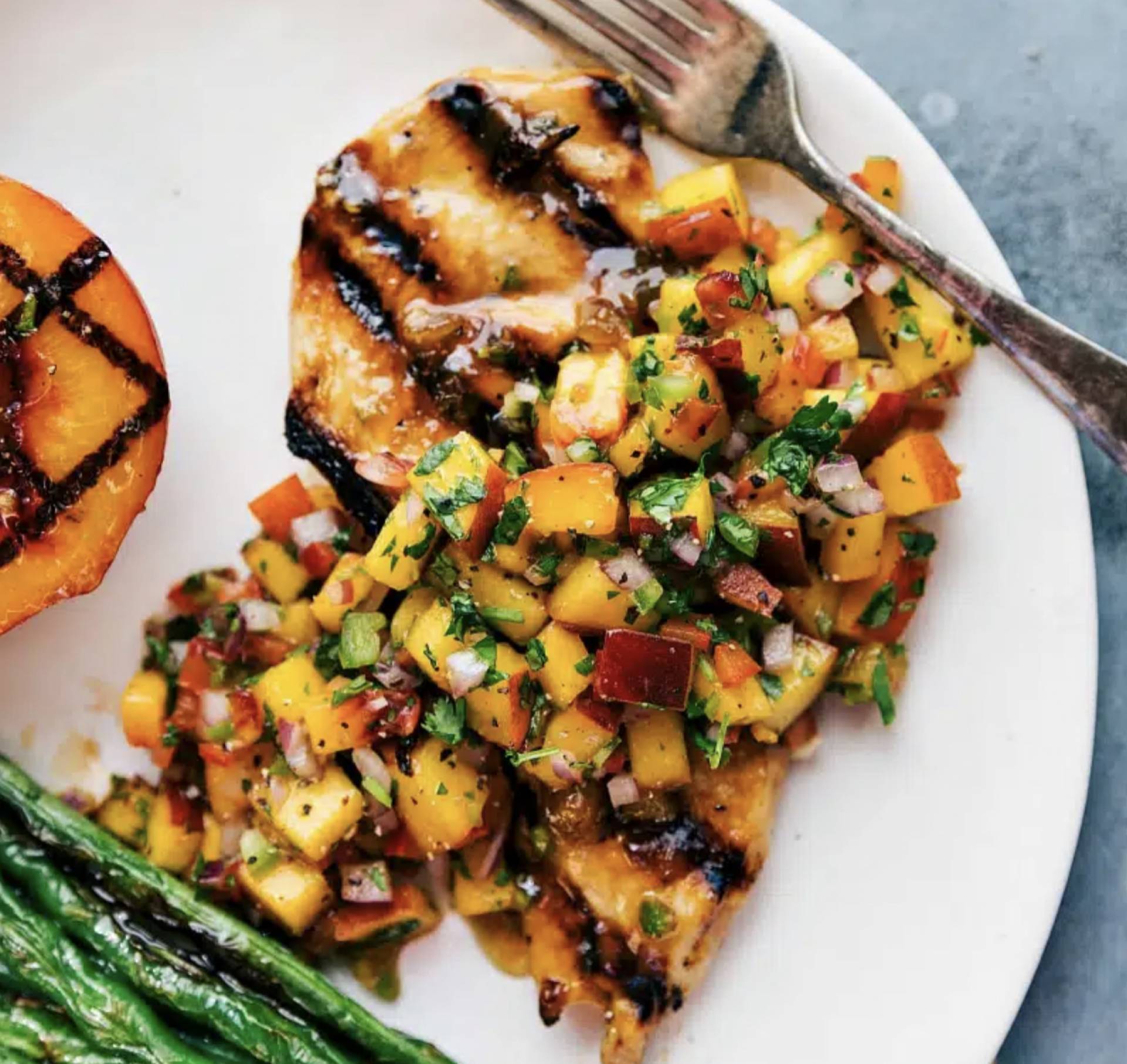 Sweet Chili Jerk Chicken with a Peach Salsa