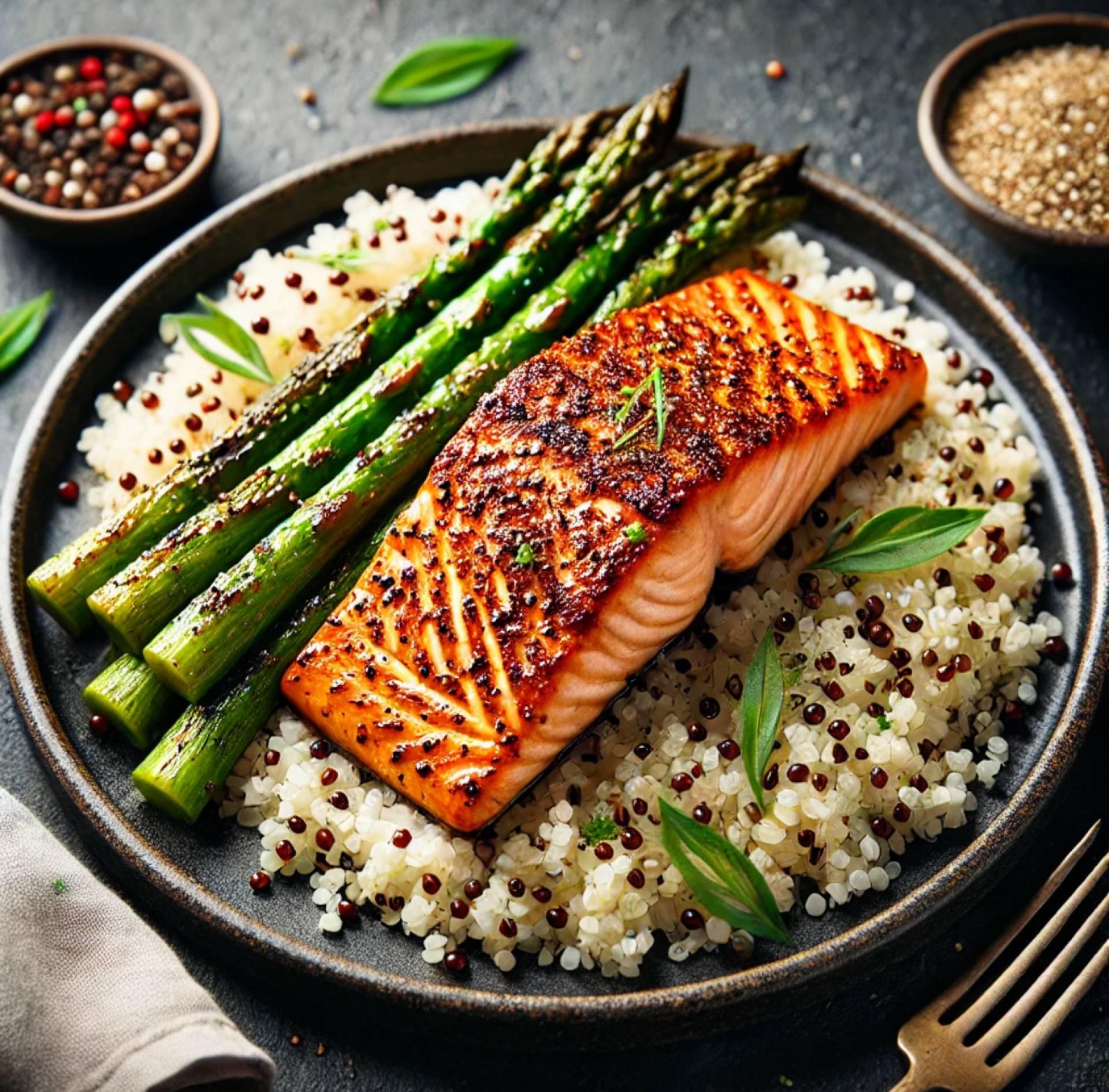 Blackened Salmon, Quinoa & Asparagus